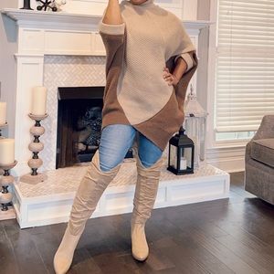 Tan & brown oversized poncho sweater